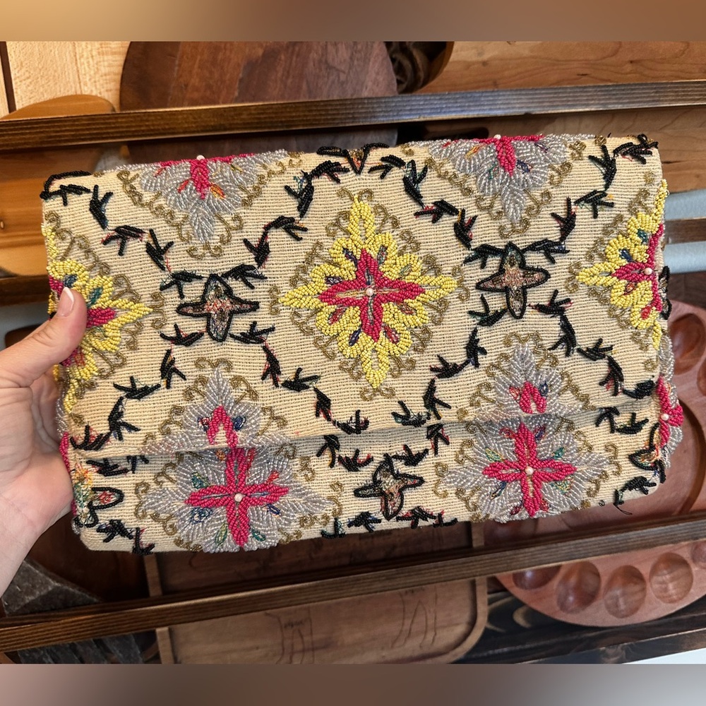 Anthropologie Miss Albright Beaded Embroidered Clutch Vintage Style